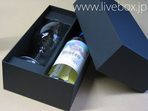 化粧箱 ギフトボックス パッケージ 紙箱 貼り箱 張り箱 製造 製作 販売 通販 完全オーダーメイドにてワインボトルとワイングラスのコラボ箱製作事例